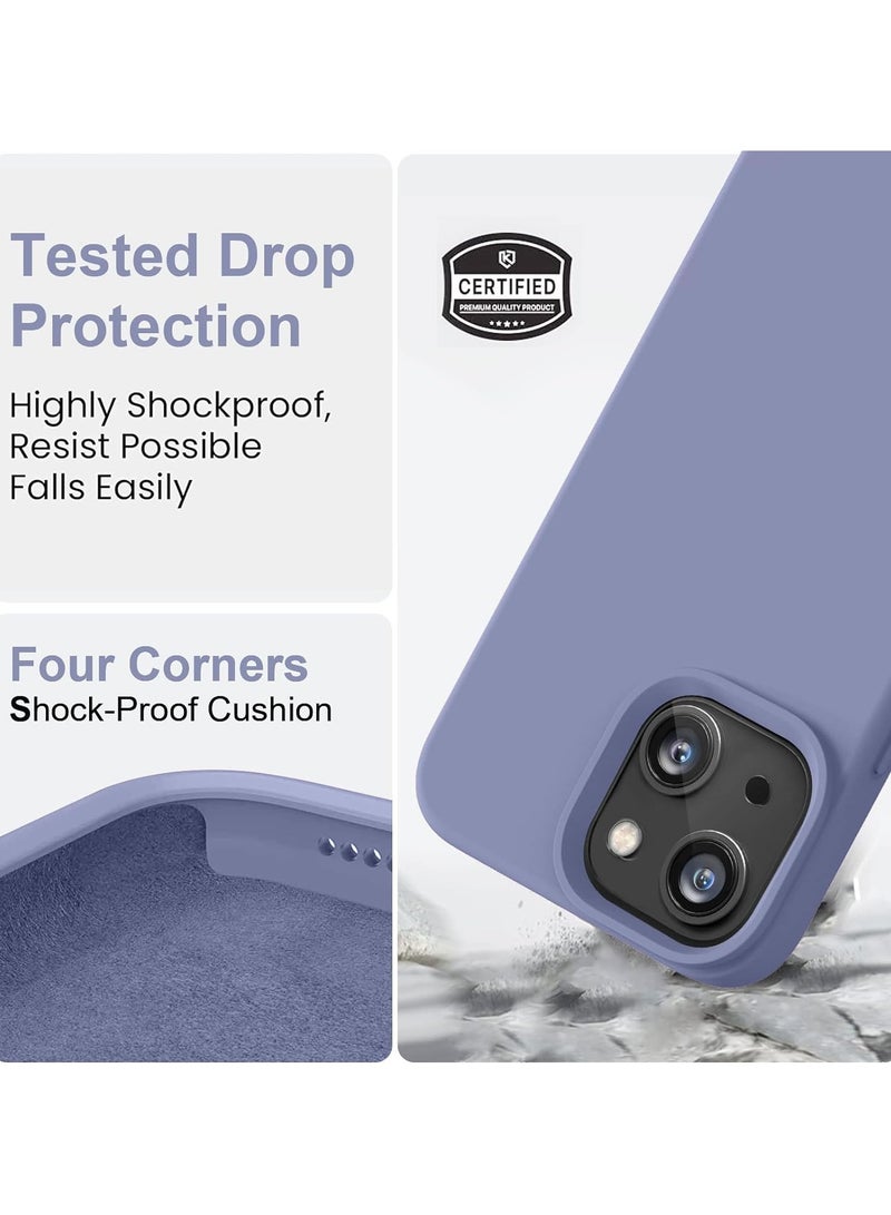متوافق مع حافظة iPhone 15 Plus/14 Plus مقاس 6.7 بوصة من السيليكون السائل النحيف 4 طبقات من مطاط الجل الناعم المقاوم للصدمات مع بطانة مضادة للخدش من الألياف الدقيقة (أزرق رمادي) - Image 4