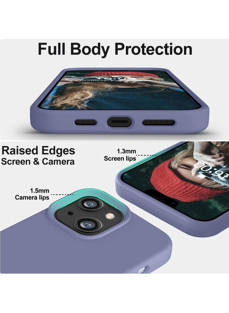 متوافق مع حافظة iPhone 15 Plus/14 Plus مقاس 6.7 بوصة من السيليكون السائل النحيف 4 طبقات من مطاط الجل الناعم المقاوم للصدمات مع بطانة مضادة للخدش من الألياف الدقيقة (أزرق رمادي) - Image 5