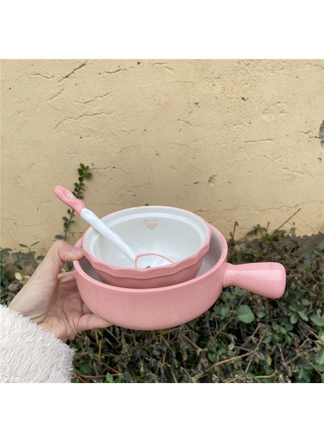 Internet Red Ceramic Tableware Hallokitty Dormitory Household One-person Bowl Plate Spoon Baking Bowl High Color Value Three Pieces-Specifications:Standard-Capacity:Hello Kitty Handle Bowl + Special-shaped Bowl + Spoon  - Image 2