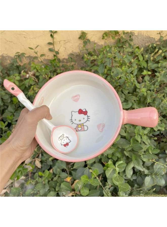 Internet Red Ceramic Tableware Hallokitty Dormitory Household One-person Bowl Plate Spoon Baking Bowl High Color Value Three Pieces-Specifications:Standard-Capacity:Hello Kitty Handle Bowl + Special-shaped Bowl + Spoon  - Image 4