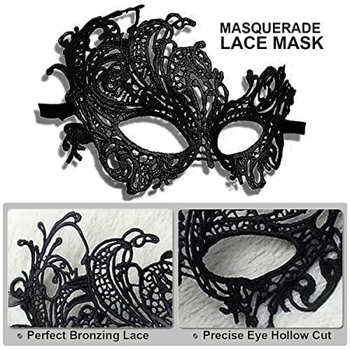 Cosmer Masquerade Mask for Couples Lace Eye Mask Venetian Carnival Halloween Mask Party Ball Prom Mask Costume Mardi Gras Cosplay 2Pack (Black) - Image 2