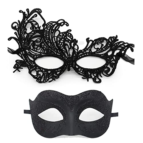 Cosmer Masquerade Mask for Couples Lace Eye Mask Venetian Carnival Halloween Mask Party Ball Prom Mask Costume Mardi Gras Cosplay 2Pack (Black) - Image 1