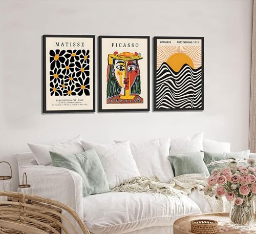 MHYIDUT 3 Pcs Gallery Wall Art Picasso Matisse Bauhaus Set Canvas Prints Abstract Paintings Posters Orange Black Modern Minimalist Wall Decor Pictures Suitable for Bedroom Living Room Decor (Unframed, - Image 4