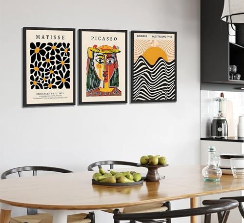 MHYIDUT 3 Pcs Gallery Wall Art Picasso Matisse Bauhaus Set Canvas Prints Abstract Paintings Posters Orange Black Modern Minimalist Wall Decor Pictures Suitable for Bedroom Living Room Decor (Unframed, - Image 3