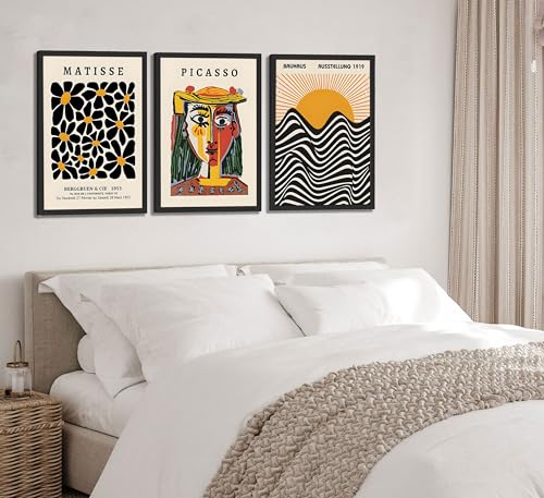 MHYIDUT 3 Pcs Gallery Wall Art Picasso Matisse Bauhaus Set Canvas Prints Abstract Paintings Posters Orange Black Modern Minimalist Wall Decor Pictures Suitable for Bedroom Living Room Decor (Unframed, - Image 5