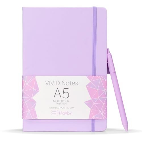 Kitabby – VIVID Notes with Pen | A5 Size | Hard Bound Notebook with Elastic Band & Pen Loop | 192 Pages | 80gsm Natural Shade Paper | Polymer Coated Paper Cover Material – (Lilac) - Image 1