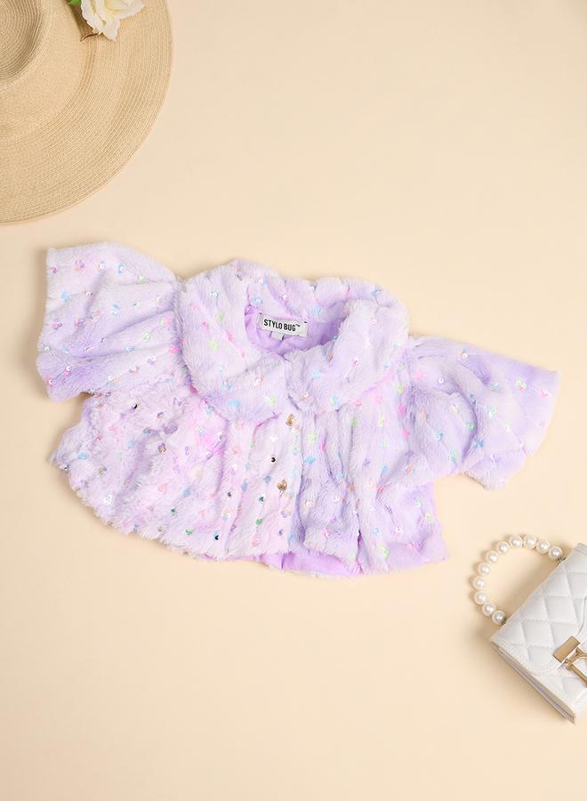 Stylo Bug Embellished Faux Fur Finish Shrug - Image 1