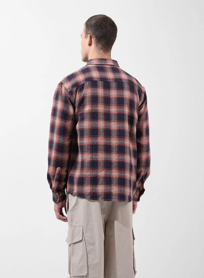 The Indian Garage Co Men Relaxed Fit Checked Cutaway Collar Full Sleeves Shirt