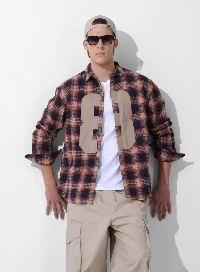 The Indian Garage Co Men Relaxed Fit Checked Cutaway Collar Full Sleeves Shirt