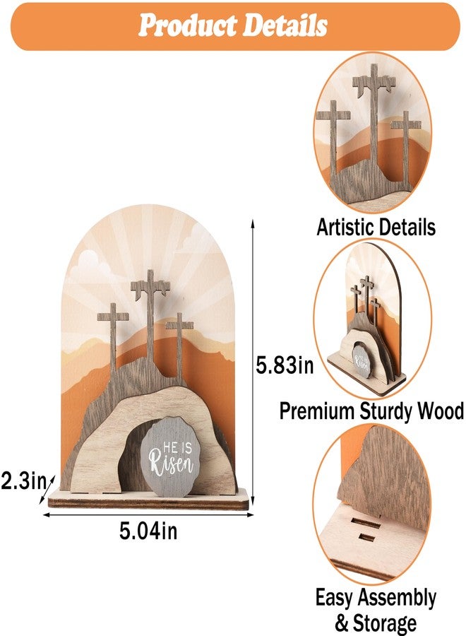 AOMOONOA Wooden Easter Empty Tomb Set, Empty Tomb Easter Scene for Christian Decoration, He is Risen Resurrection Scene for Religious Display, Home Office Tabletop Tray, Church, Shelf Decor - Image 2