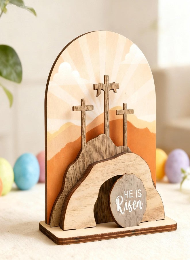AOMOONOA Wooden Easter Empty Tomb Set, Empty Tomb Easter Scene for Christian Decoration, He is Risen Resurrection Scene for Religious Display, Home Office Tabletop Tray, Church, Shelf Decor - Image 1