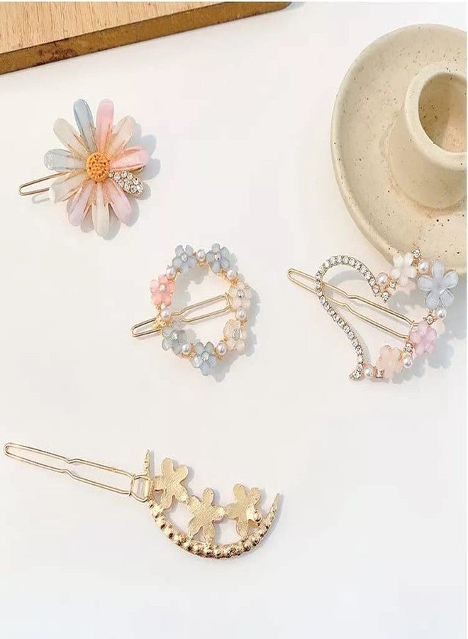 ARANKA Pack of 4 Korean Style Flower Hair Pin Clip Barrettes Clips Hair Accessories for Girls Ladies Resin Hairpins for Women Headwear Styling Accessories Set of 4 - Image 4