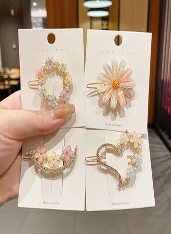 ARANKA Pack of 4 Korean Style Flower Hair Pin Clip Barrettes Clips Hair Accessories for Girls Ladies Resin Hairpins for Women Headwear Styling Accessories Set of 4 - Image 3