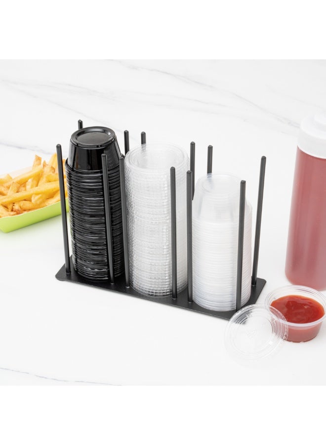 Restaurantware RW Base 8.25 Inch x 3 Inch x 6 Inch Cup And Lid Organizer, 1 3-Section Cup And Lid Holder - Horizontal Design, Compact, Black Iron Cup And Lid Dispenser, For Countertops And Storage  - Image 4