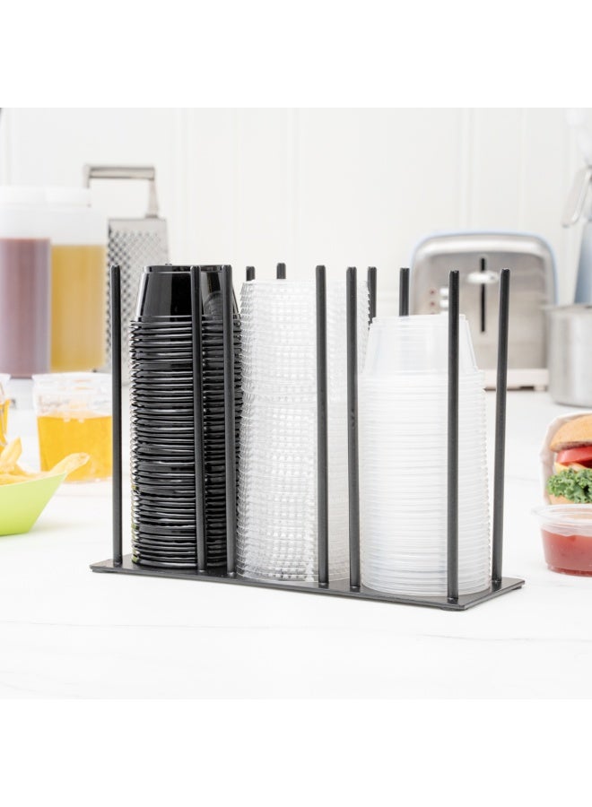 Restaurantware RW Base 8.25 Inch x 3 Inch x 6 Inch Cup And Lid Organizer, 1 3-Section Cup And Lid Holder - Horizontal Design, Compact, Black Iron Cup And Lid Dispenser, For Countertops And Storage  - Image 3