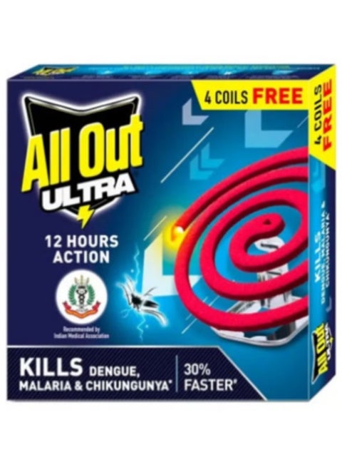 عبوة لفائف طارد البعوض All Out Ultra تدوم 12 ساعة - 14 لفة (10 + 4 مجاناً) مع حامل | حماية طويلة الأمد
