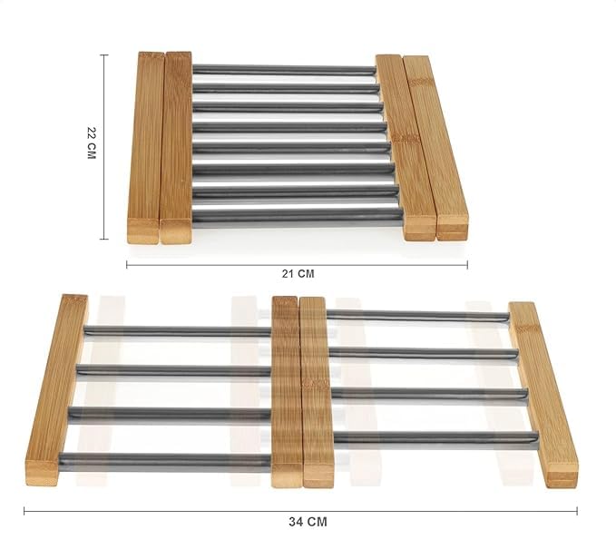 Vroxy Trivet Stand, Bamboo and Stainless-Steel Worktop Protector Kitchen Heatproof Rack Trivets for Hot Pans, Hot Pot & Plates Stand (1Pcs) - Image 2