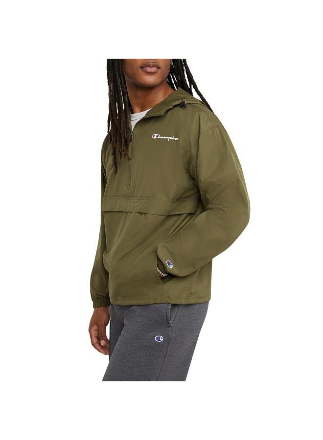 Champion Stadium Packable Jacket, Lightweight Water and Wind Resistant Pullover, Half Zip Hooded Windbreaker, Cargo Olive-549369, XXL - Image 3