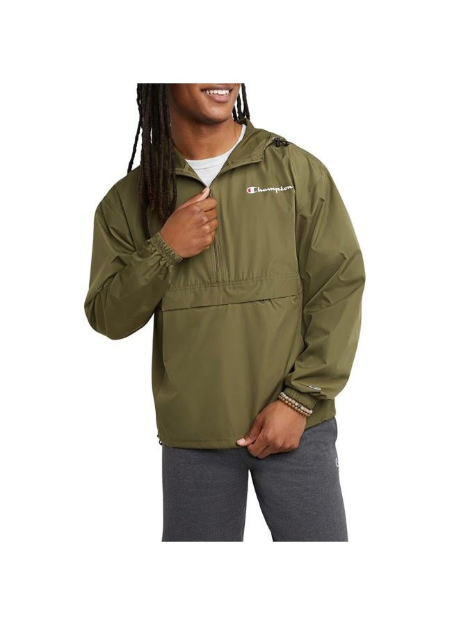 Champion Stadium Packable Jacket, Lightweight Water and Wind Resistant Pullover, Half Zip Hooded Windbreaker, Cargo Olive-549369, XXL - Image 1