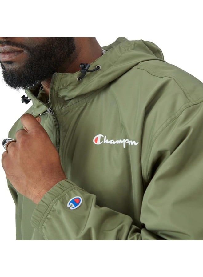 Champion Stadium Packable Jacket, Lightweight Water and Wind Resistant Pullover, Half Zip Hooded Windbreaker, Cargo Olive-549369, XXL - Image 5