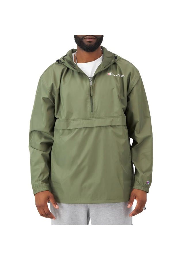 Champion Stadium Packable Jacket, Lightweight Water and Wind Resistant Pullover, Half Zip Hooded Windbreaker, Cargo Olive-549369, XXL - Image 4