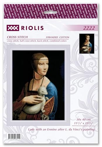 RIOLIS Lady with an Ermine After L da Vinci 2222 Cross Stitch Kits 11x15 Cross Stitch Kits for Adults Counted Stitch Kits Embroidery Kit for Beginners Advanced Crossstitching Kits - Image 3