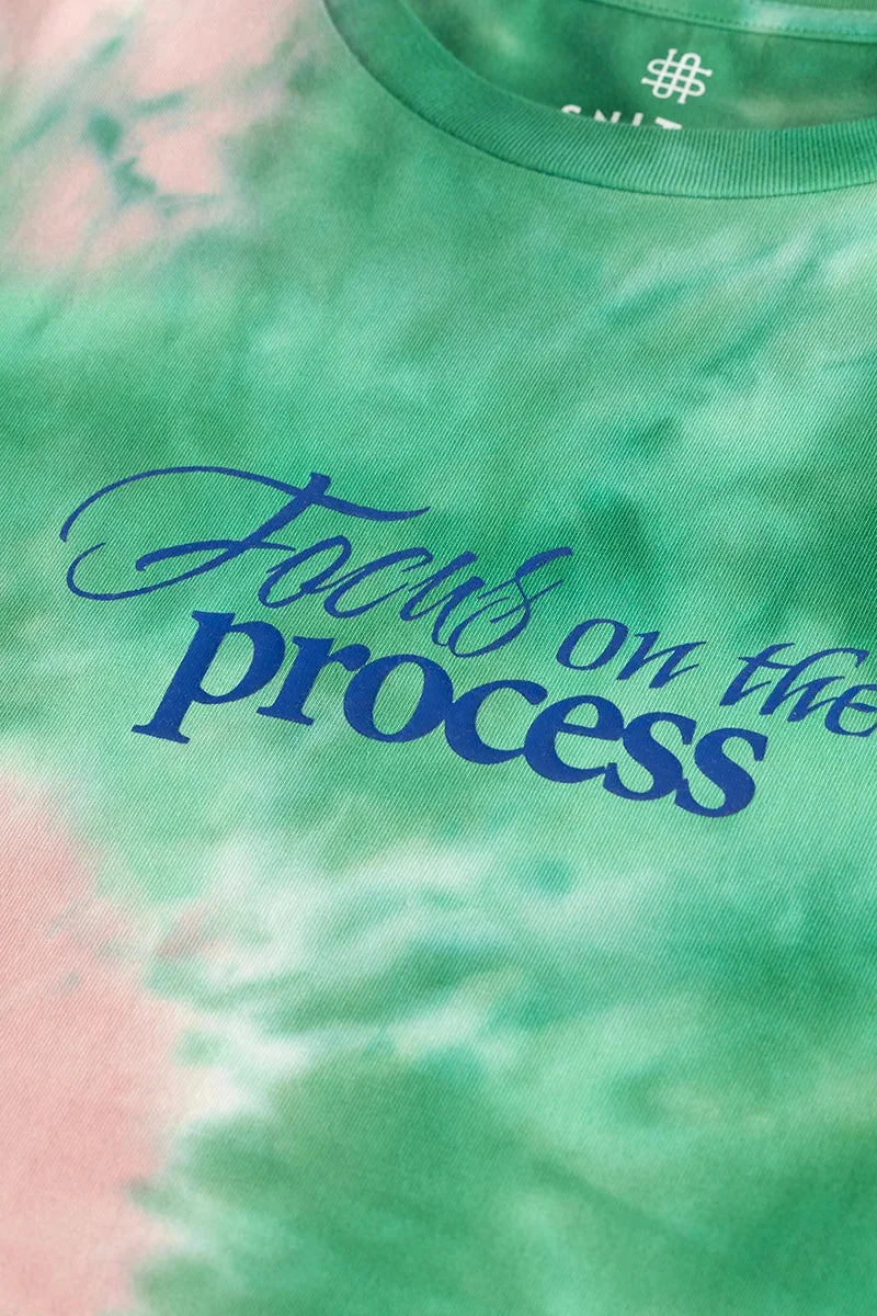 سنيتش Green Tie-Dye Elbow Length Sleeve Oversized Streetwear T-Shirt