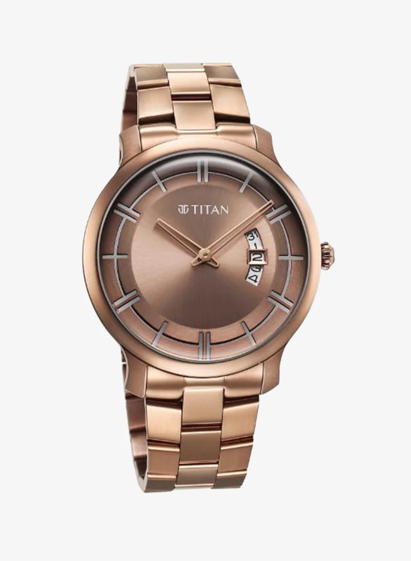 TITAN Men Analog Display Watch With Coffee Stainless Steel Strap - 90170QM02
