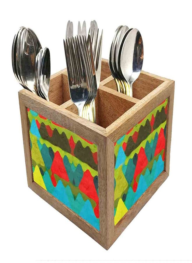 Nutcase Wooden Cutlery Stand Holder Silverware Caddy Spoons Forks Knives Organizer for Dining Table & Kitchen -Made in India-Spoons NOT Included - Color Mounts - Image 1