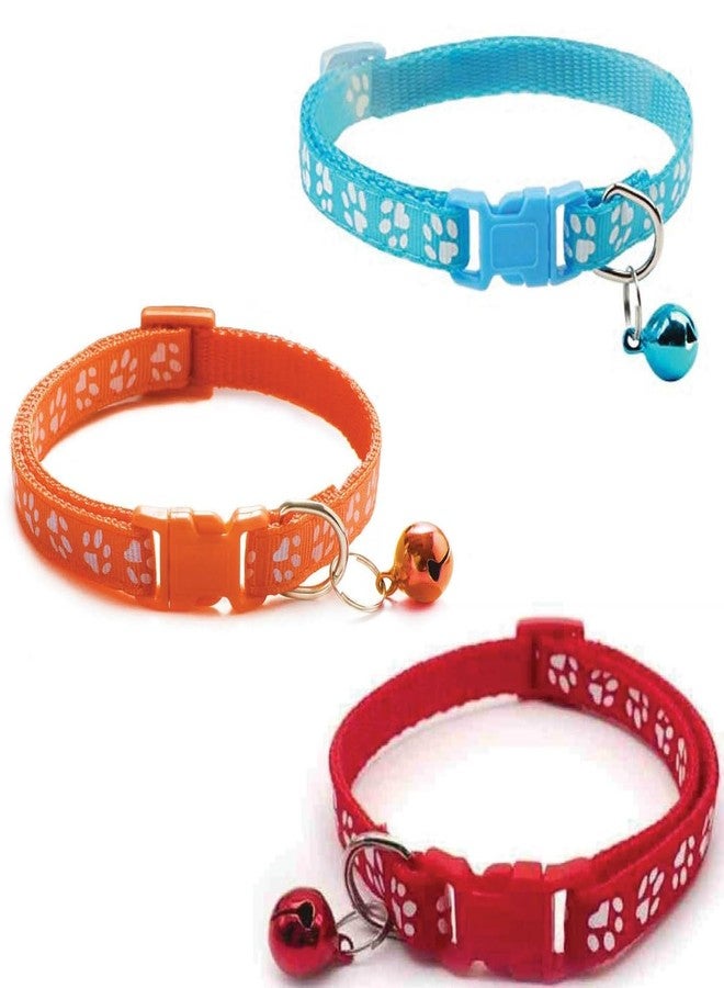Chipmonk Cat Collars Set of 3 with Bell,Kitten & Small Dogs Soft Adjustable Collar Safe,Solid & Protection Breakaway for Cats & Puppies,Cute Kitty with Paw Print-(Orange,Light Blue,Red) - Image 1