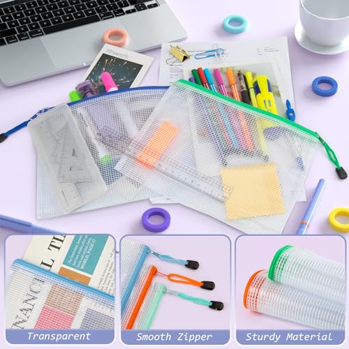 Umriox 24 Pack 12 Colors Small Zipper Pouch, 9.5" x 7.1"/A5 Size Mesh Bags with Zipper, mesh Bags for Puzzles Board Games and Office Supplies Travel Accessories - Image 3