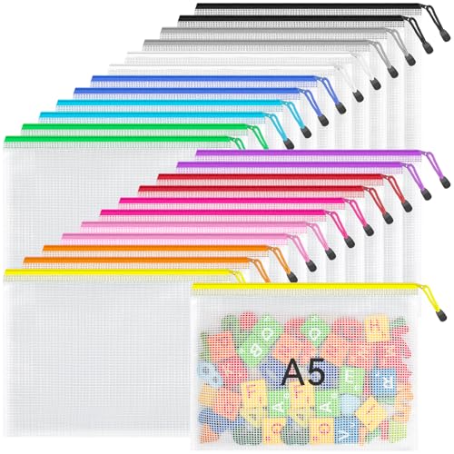 Umriox 24 Pack 12 Colors Small Zipper Pouch, 9.5" x 7.1"/A5 Size Mesh Bags with Zipper, mesh Bags for Puzzles Board Games and Office Supplies Travel Accessories - Image 1