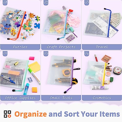 Umriox 24 Pack 12 Colors Small Zipper Pouch, 9.5" x 7.1"/A5 Size Mesh Bags with Zipper, mesh Bags for Puzzles Board Games and Office Supplies Travel Accessories - Image 5