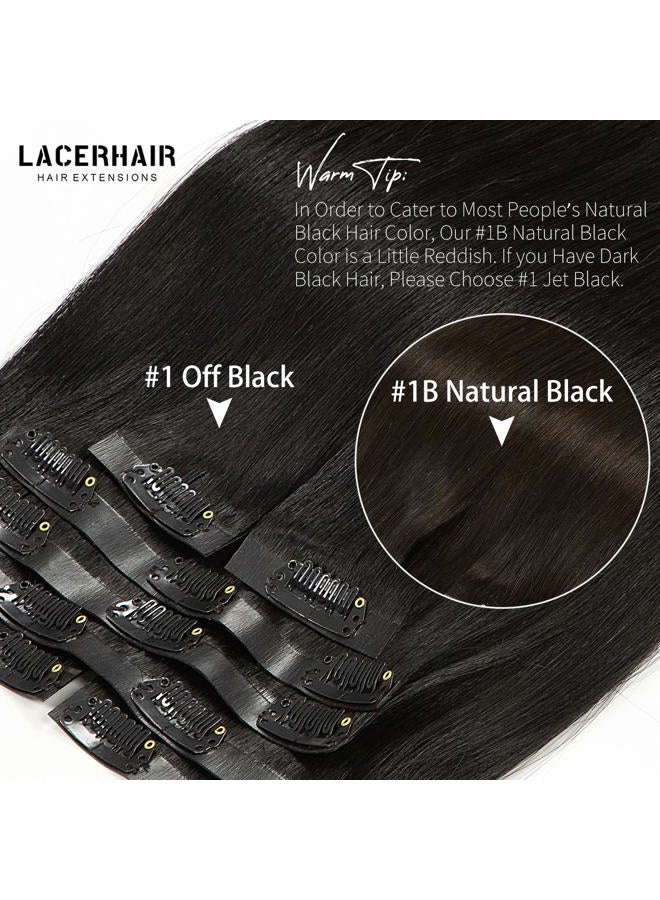 Lacer Hair Seamless Hair Extensions #1 Off Black Ultra Thin Double Weft PU Invisible Clip in Hair Extensions Remy Human Hair Clip in 7pcs 110g 14 Inch - Image 5