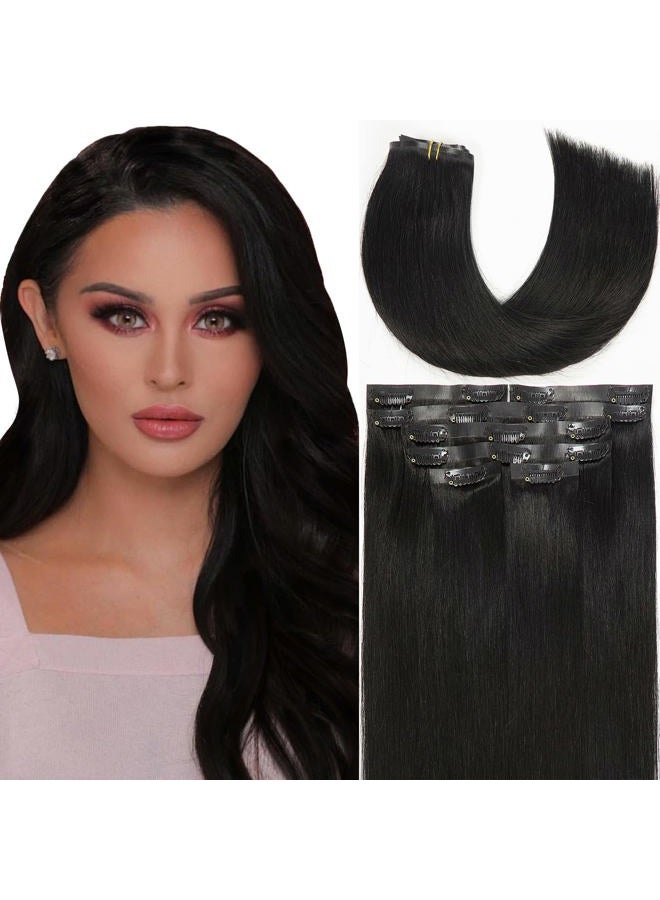 Lacer Hair Seamless Hair Extensions #1 Off Black Ultra Thin Double Weft PU Invisible Clip in Hair Extensions Remy Human Hair Clip in 7pcs 110g 14 Inch - Image 1