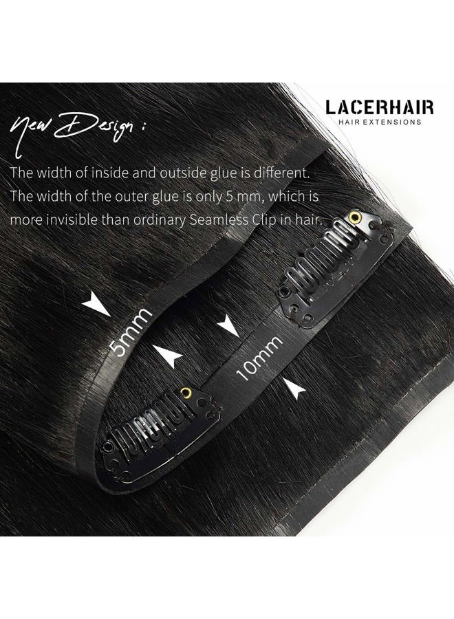 Lacer Hair Seamless Hair Extensions #1 Off Black Ultra Thin Double Weft PU Invisible Clip in Hair Extensions Remy Human Hair Clip in 7pcs 110g 14 Inch - Image 4