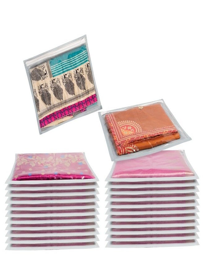HomeStrap Polypropylene Set of 24 Single Saree Covers | Transparent Top, Foldable & Zip Closure | Clothes Storage Bag & Wardrobe Organizer | Dust & Moisture Resistant Organizers |Grey - Image 1