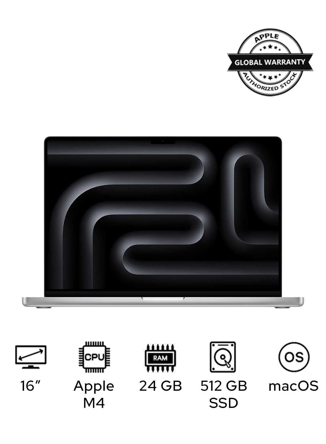 MacBook Pro MX2T3 | 16.2 Inch Display | Apple M4 Pro Chip | 14-Core CPU 20-Core GPU | 24GB RAM | 512GB SSD | macOS | English Keyboard | English Silver
