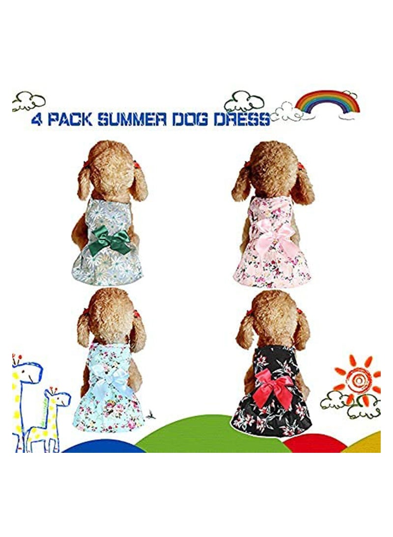Y&D 4 Pieces Dog Outfits Bowknot Floral Dress Pet Princess for Pets Cats XS - Image 2