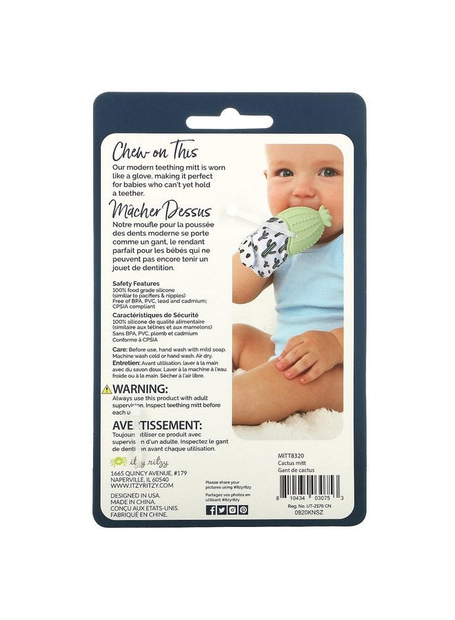 Itzy Ritzy Silicone Teething Mitt - Soothing Infant Teething Mitten with Adjustable Strap, Crinkle Sound & Textured Silicone to Soothe Sore & Swollen Gums - Baby Teething Toy For 3 Mos & Up, Cactus - Image 2