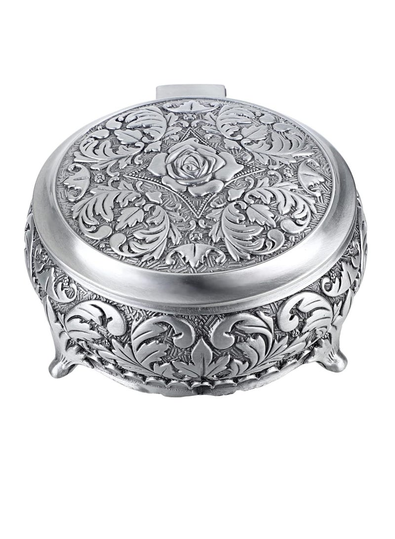 Zikra Metal Jewelry Box Vintage Ring Holder Trinket Organizer Small Round Earring Necklace Storage Box Jewelry Display Box Keepsake Box Decorative Jewelry Box Gift for Women Girls - Image 1