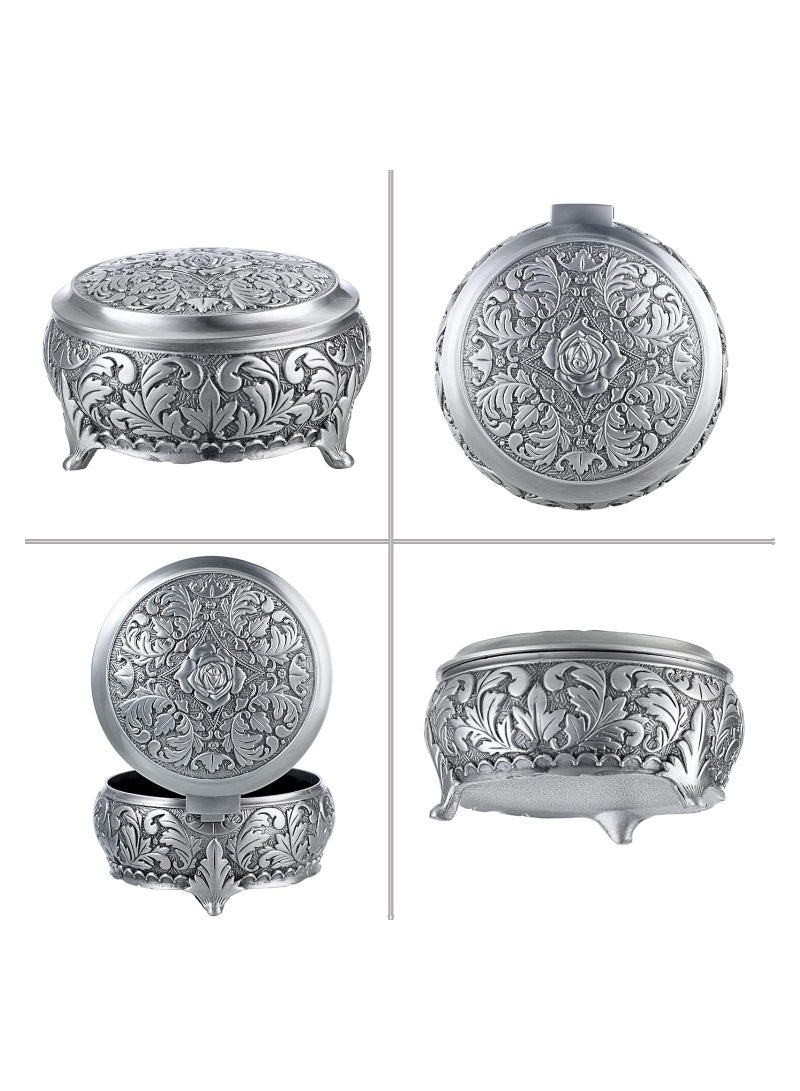 Zikra Metal Jewelry Box Vintage Ring Holder Trinket Organizer Small Round Earring Necklace Storage Box Jewelry Display Box Keepsake Box Decorative Jewelry Box Gift for Women Girls - Image 5