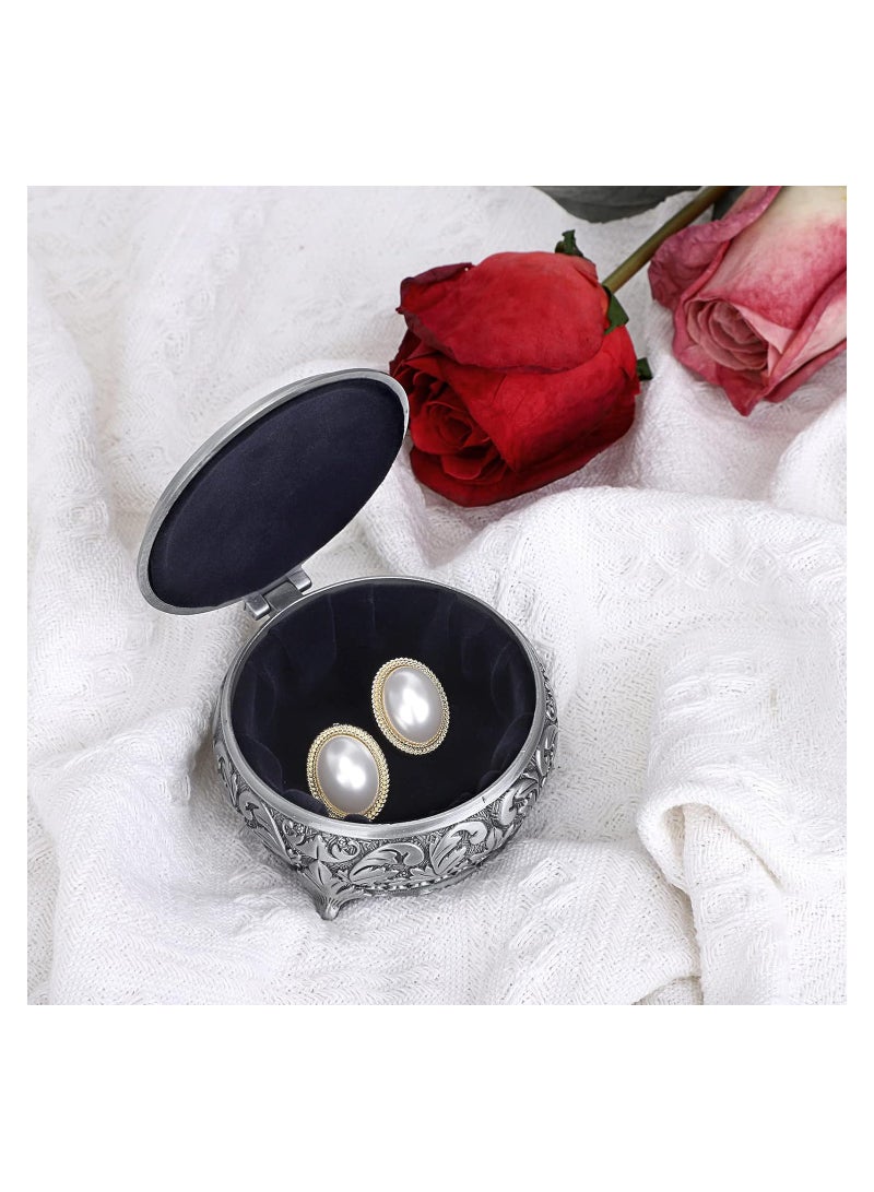 Zikra Metal Jewelry Box Vintage Ring Holder Trinket Organizer Small Round Earring Necklace Storage Box Jewelry Display Box Keepsake Box Decorative Jewelry Box Gift for Women Girls - Image 2