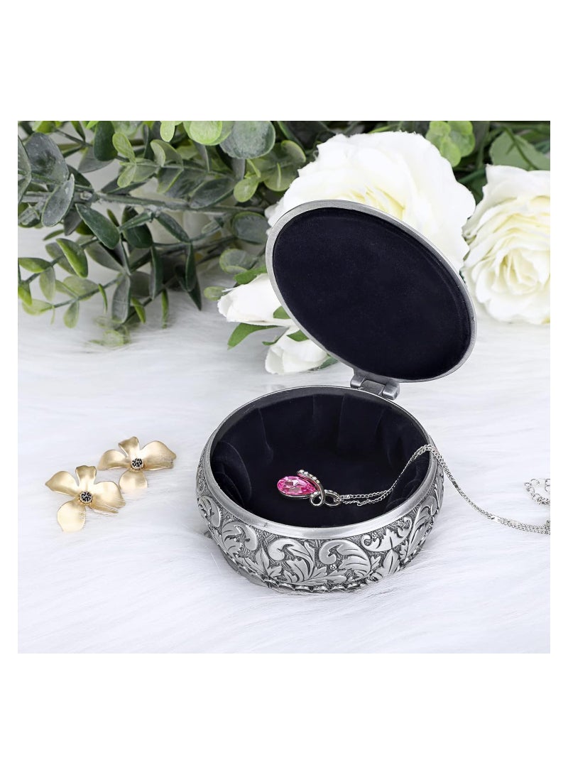 Zikra Metal Jewelry Box Vintage Ring Holder Trinket Organizer Small Round Earring Necklace Storage Box Jewelry Display Box Keepsake Box Decorative Jewelry Box Gift for Women Girls - Image 3