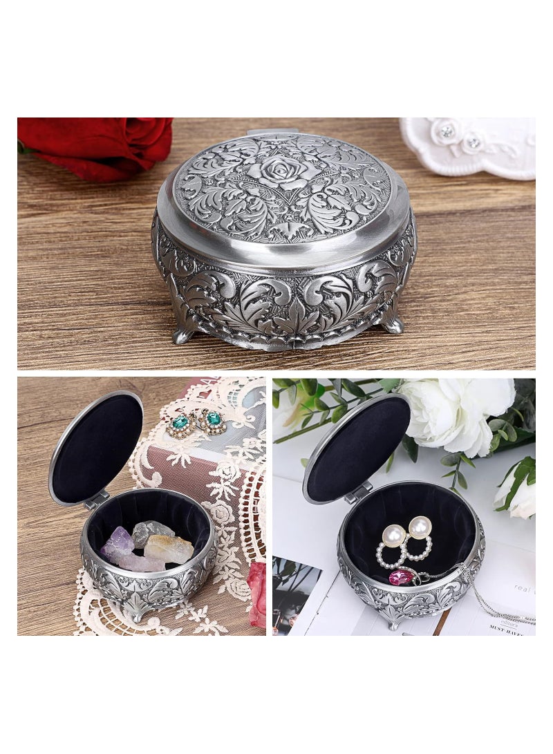 Zikra Metal Jewelry Box Vintage Ring Holder Trinket Organizer Small Round Earring Necklace Storage Box Jewelry Display Box Keepsake Box Decorative Jewelry Box Gift for Women Girls - Image 4