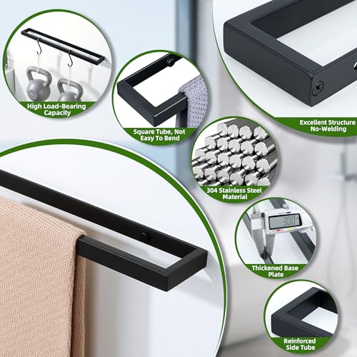 Alise Bath Towel Bar,Wall Mount Towel Holder Towel Rack Towel Hanger for Bathroom Lavatory,8 Inch SUS304 Stainless Steel Towel Rail,Matte Black GJF020-B - Image 4