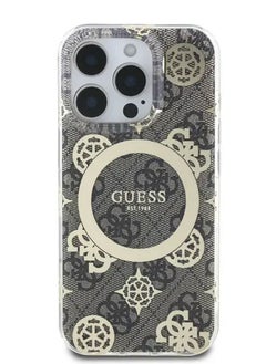 GUESS Magsafe IML 4G Design Hard Case With Peony for iPhone 16 Pro Max / Comfortable and Secure Grip / Easy Snap-On / Accurate Cutouts - Brown  - Image 1