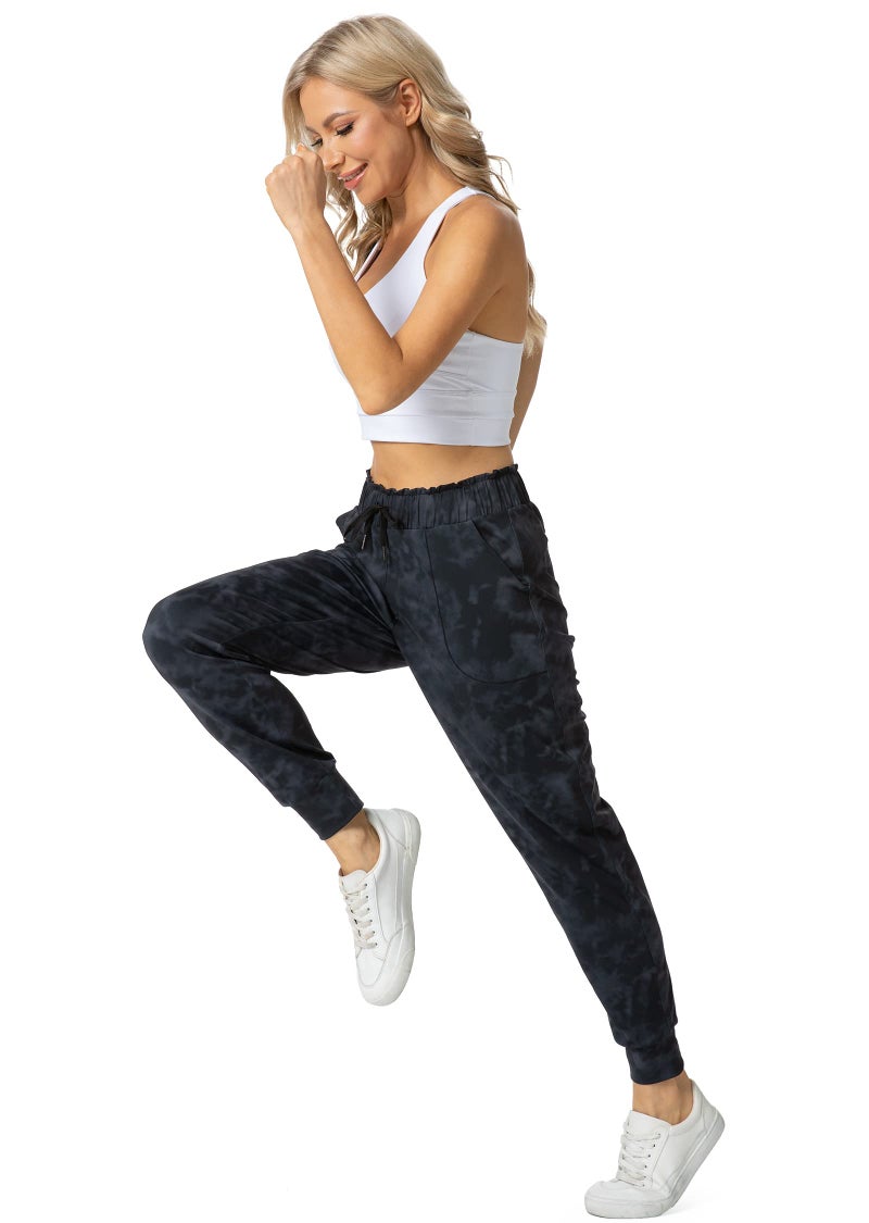 Haowind Joggers for Women with Pockets Elastic Waist Workout Sport Gym Pants Comfy Lounge Yoga Running Pants(Tie Dye Grey M) - Image 3