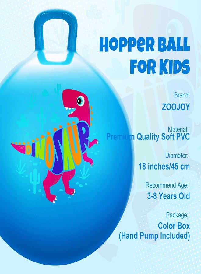 ZOOJOY Hopper Ball for Kids18In Bouncy Balls with Handle, Blue Dinosaur Indoor Outdoor Boys Toys for Active Play with Pump, Easter Basket Stuffers Girls Boys Gifts for 3 4 5 6 7 8Yr Balance Toys - Image 2