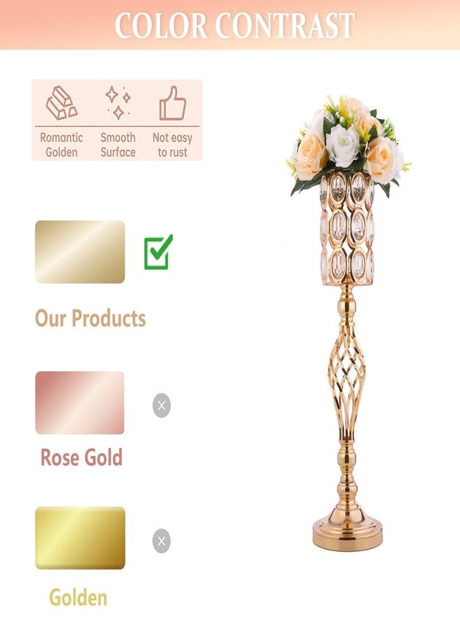 LANLONG 2pcs Gold Vases for Wedding Centerpieces for Tables, 24in Metal Diamond Crystal Flower Stand for Wedding Decorations for Reception Party Dining Room Living Room Decor - Image 3